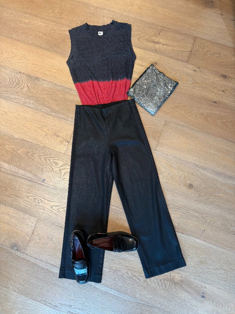 NSF Charcoal & Red Colorblock Tie Dye Tank Top - Size Medium